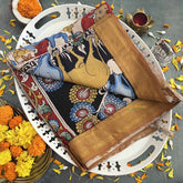 Vriksham Vibrant Art Hand Printed With GoldenZari Border Pen Kalamkari Saree-VS4798